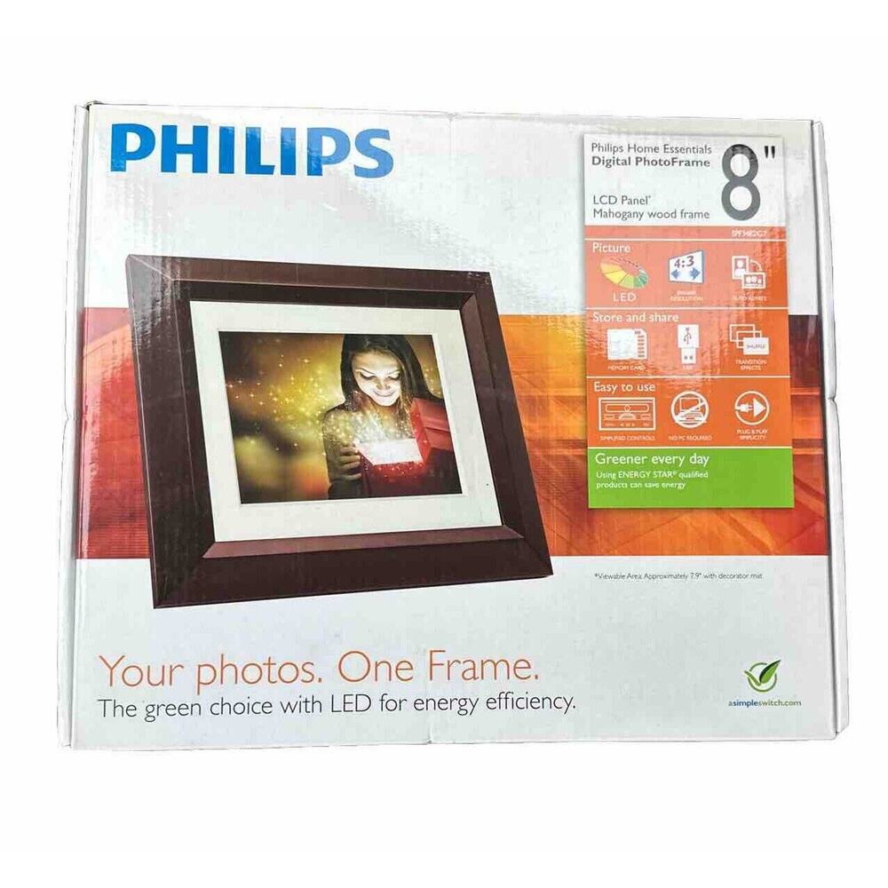 Philips SPF3482/G7 Home Essentials Digital Photo Mahogany Frame 8" LED Panel